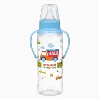 Бутылочка для кормления M&B &laquo;Сыночек&raquo;, классическое горло, с ручками, от 3 мес., 250 мл., голубой