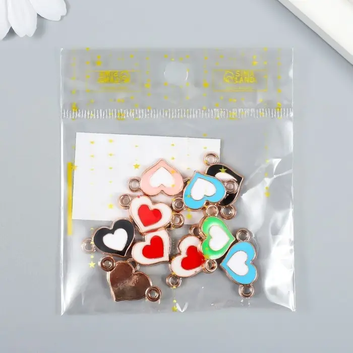 Фурнитура для бижутерии и украшений, коннектор 2 ушка «Двойное сердце», пластик под металл, набор 10 шт., 1.4×2.4 см, МИКС