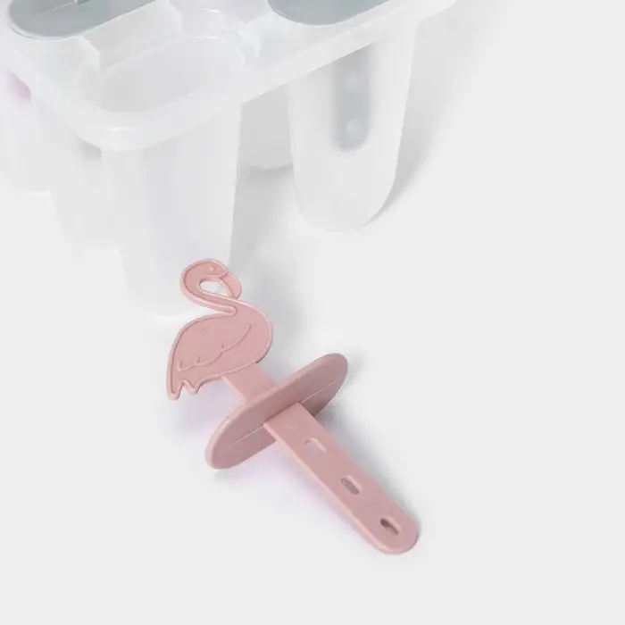 Форма для мороженого &laquo;Фламинго&raquo;, 12.5&times;11.5&times;14.5 см, 6 ячеек, пластик, прозрачная