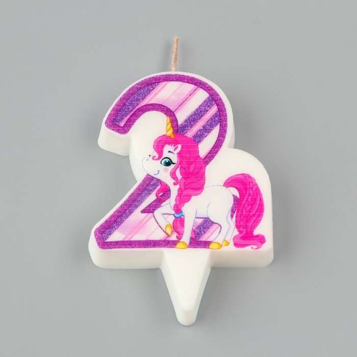 Свеча в торт  Свеча в торт "Единорог", цифра 2, фиолетовая, 6,5 см