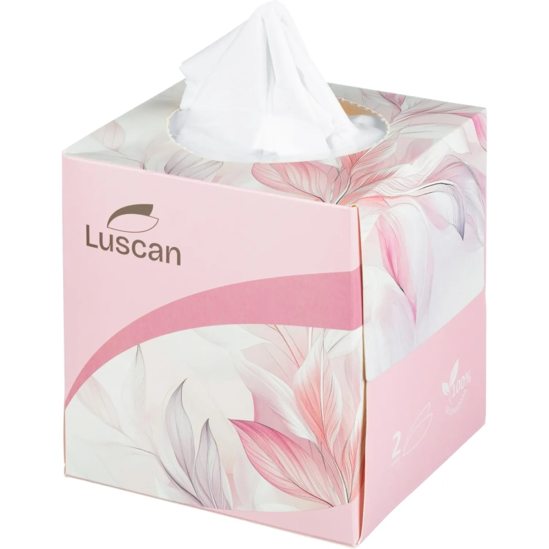 Салфетки косметические Luscan 2сл 90шт/уп в кубе белые