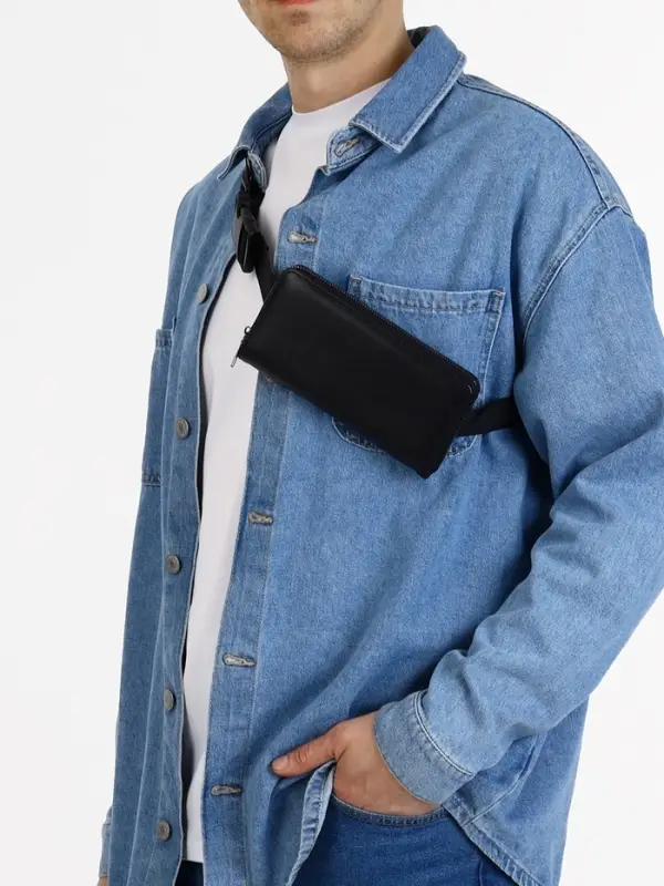 Сумка мужская через плечо TEXTURA, портмоне - клатч, на молнии, чёрная