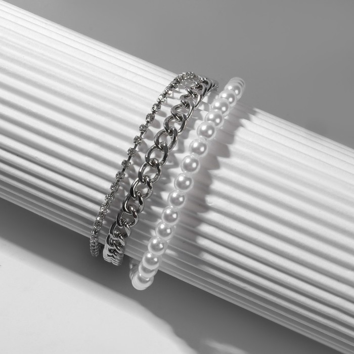 Браслет жемчуг «Цепь» с тоглом, шар №4, цвет белый в серебре, L=16 см Браслет жемчуг «Цепь» с тоглом, шар №4, цвет белый в серебре, L=16 см