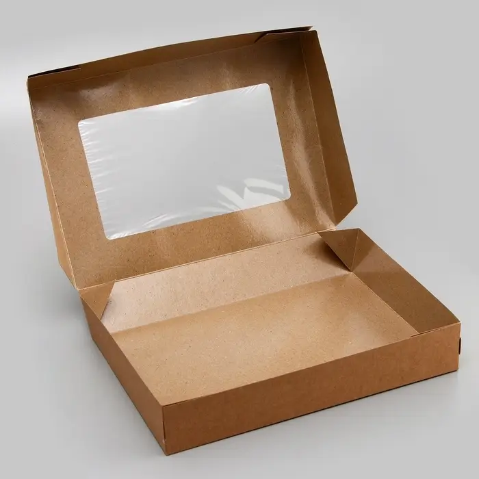 Коробка складная, с окном, крафт, 28&times;20&times;5 см