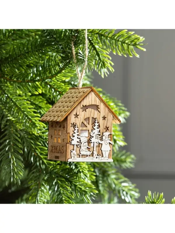 Ёлочная игрушка &laquo;Домик с детьми&raquo;, 8&times;4&times;4 см, от батареек, свечение тёплое белое