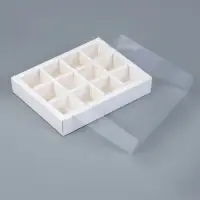 Коробка для 12 конфет, белая, с прозрачной ПВХ крышкой, 19&times;15&times;3.5 см