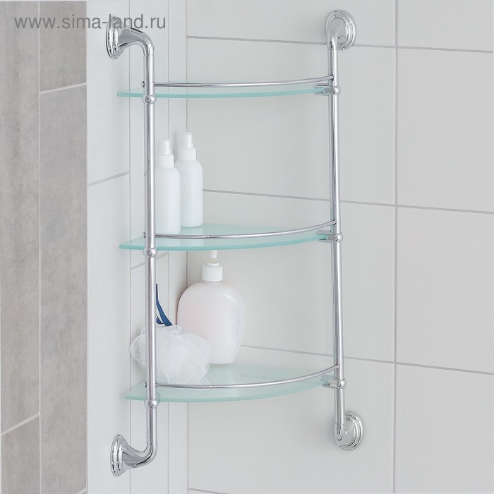 Полка угловая Accoona A11110-3, 3-х ярусная, стекло, цвет хром Полка угловая Accoona A11110-3, 3-х ярусная, стекло, цвет хром