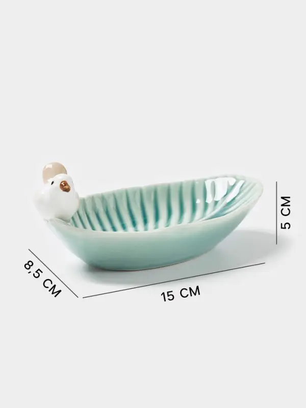 Блюдо керамическое сервировочное &laquo;Птичка на листочке&raquo;, 15.5&times;8.5 см, бирюзовое