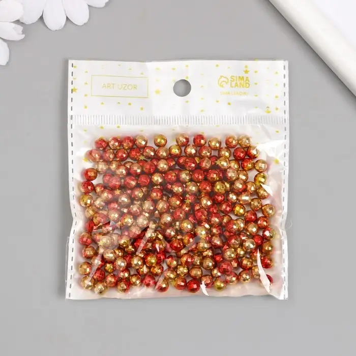 Декор для творчества пластик "Шарик с гранями. Золотисто-красный" набор 30 гр d=0,6 см
