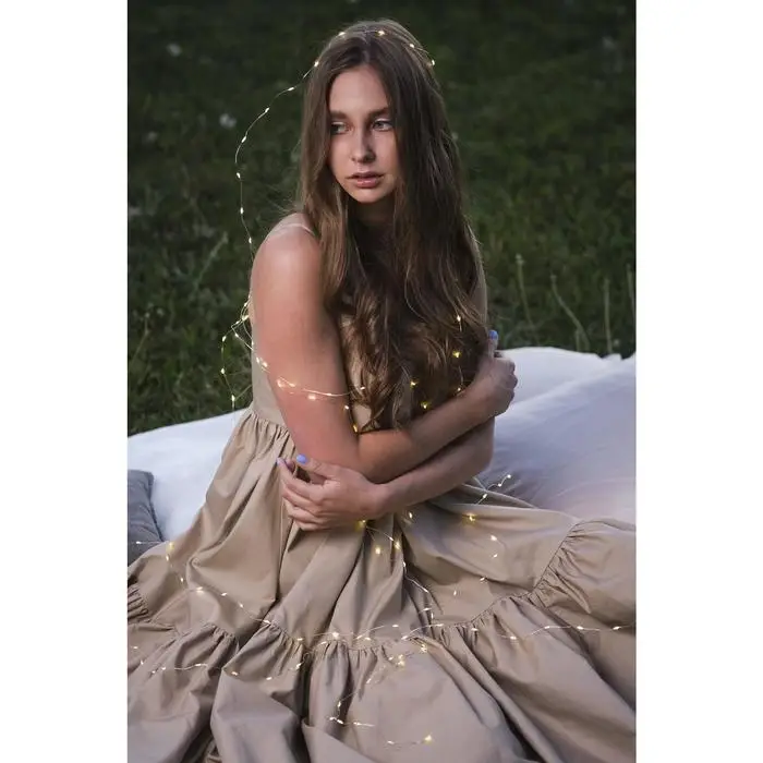 Гирлянда «Нить» 1 м роса, IP20, серебристая нить, 10 LED, свечение жёлтое, CR2032х2