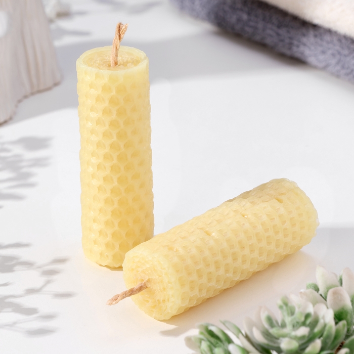 Набор свечей из вощины медовых с добавлением эфирного масла Набор свечей из вощины медовых с добавлением эфирного масла "Апельсин" 8 см, 2 шт