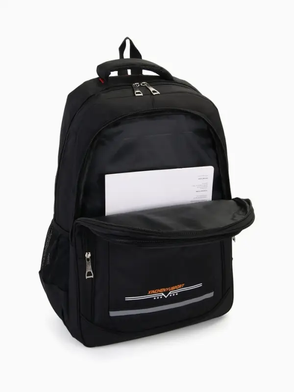 Рюкзак молодёжный, со светоотражающей полосой, 2 отдела, 4 кармана, 37&times;17&times;54 см, чёрный