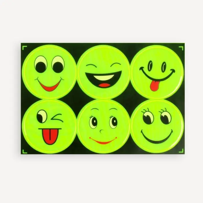 Светоотражающие наклейки «Смайлы», d = 6,5 см, 6 шт на листе, цвет жёлтый Светоотражающие наклейки «Смайлы», d = 6,5 см, 6 шт на листе, цвет жёлтый