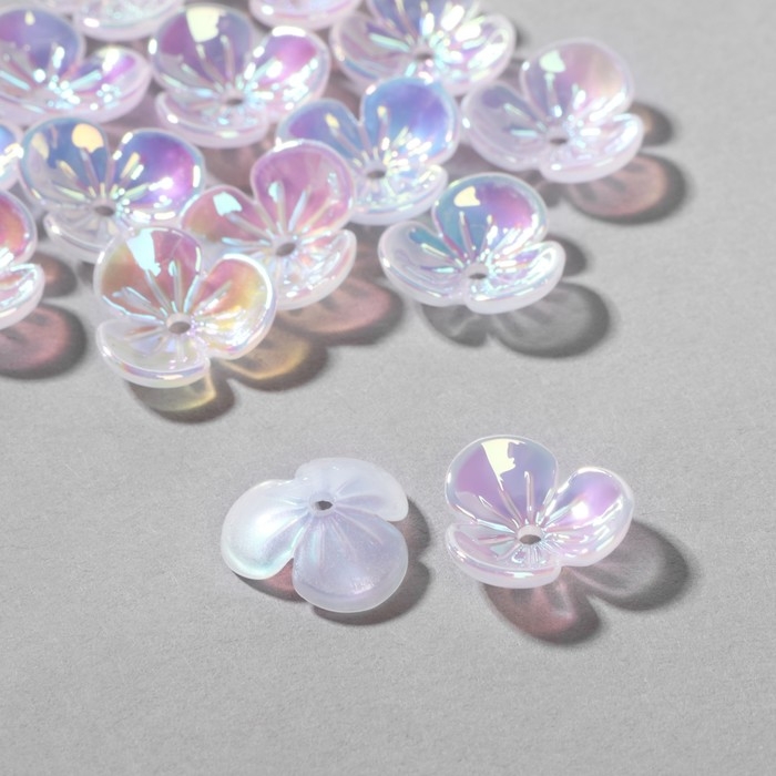 Бусины пластиковые «Цветы», 1,2×1,2×0,2 см, (набор 30 шт.), цвет радужный