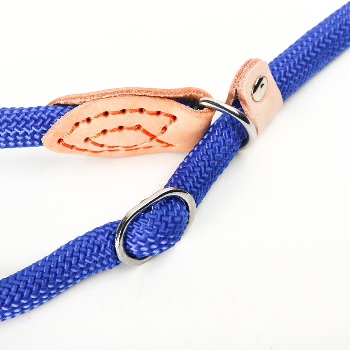 Поводок-удавка 150 х 1,2 см, полиэстер и натуральная кожа, синий Поводок-удавка 150 х 1,2 см, полиэстер и натуральная кожа, синий