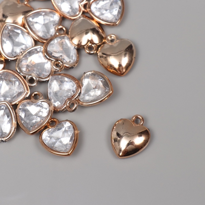 Декор для творчества пластик под металл Декор для творчества пластик под металл "Сердце с кристаллом"золото набор 20 шт 2х1,5х0,6см
