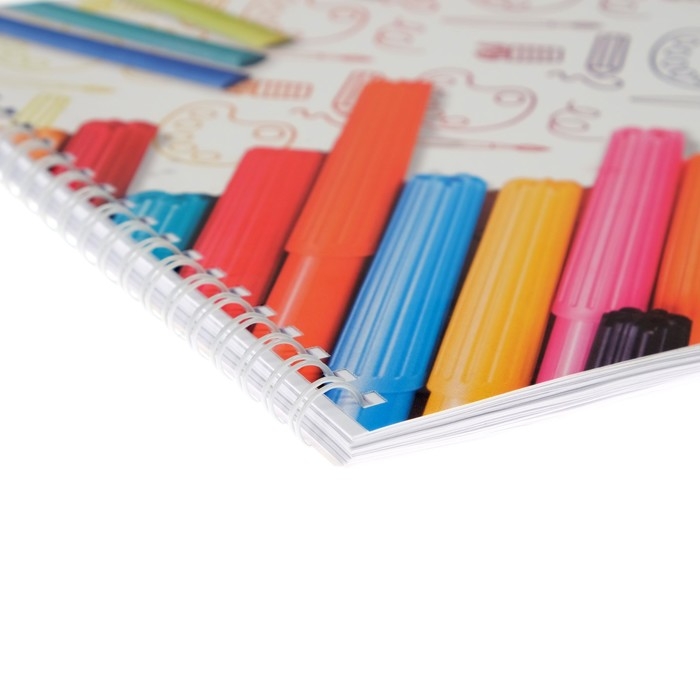 Альбом для рисования А4, 32 листа на гребне Альбом для рисования А4, 32 листа на гребне "Фломастеры", обложка мелованный картон, блок 100 г/м²