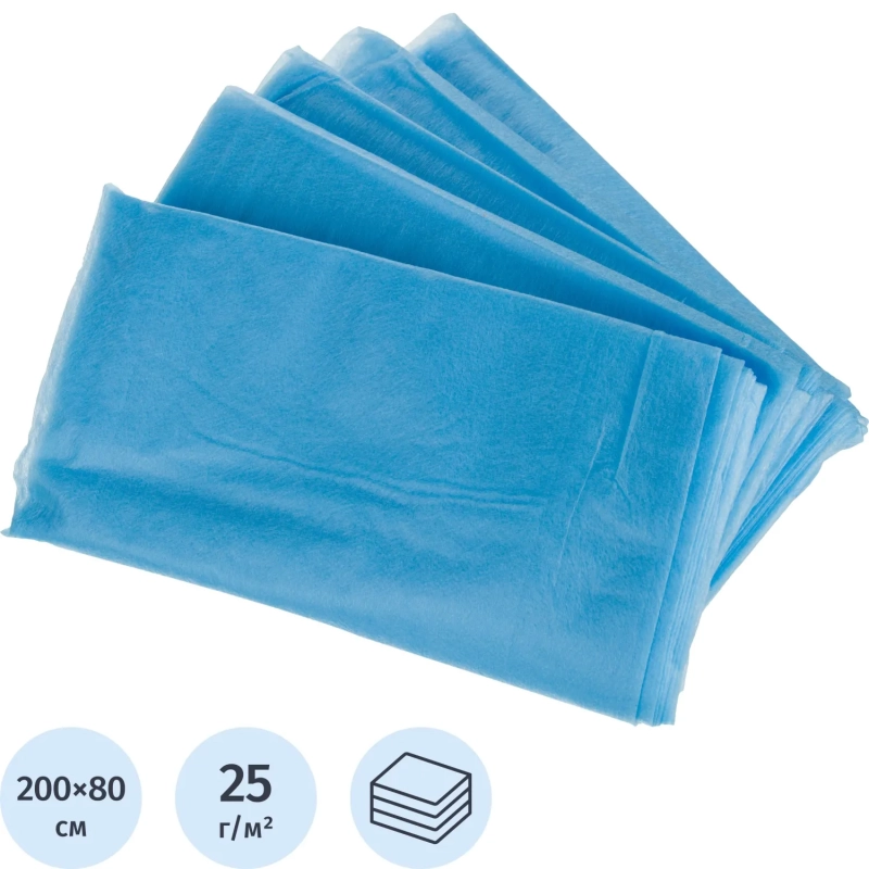 Простыня 200x80, н/с, спанбонд, пл.25г, 10шт/уп ШК31682