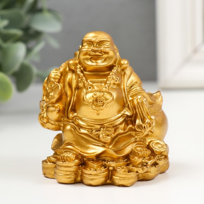 Нэцкэ полистоун золото Нэцкэ полистоун золото "Счастливый хотей" 6,5х5,5х7 см