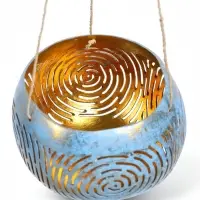 Подсвечник подвесной из кокоса, 16&times;16&times;11 см, голубой, золотой