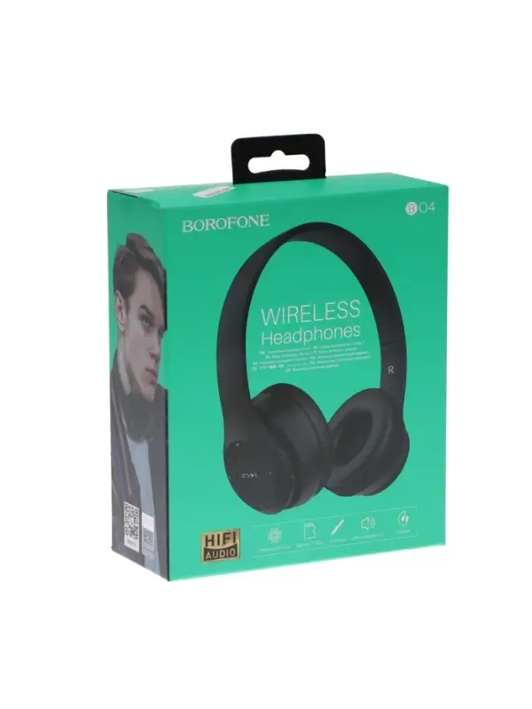 Наушники беспроводные, накладные, Borofone BO4 Charming rhyme, Bluetooth 5.0, с микрофоном, AUX, 200 мАч, чёрные