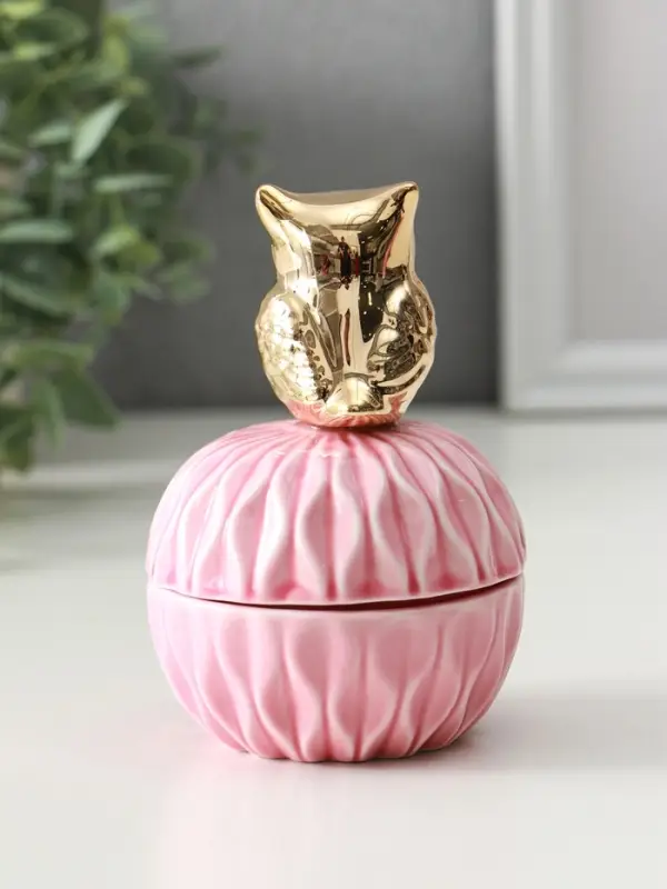 Шкатулка керамика Шкатулка керамика "Золотая бабочка" розовая 8х8х9 см