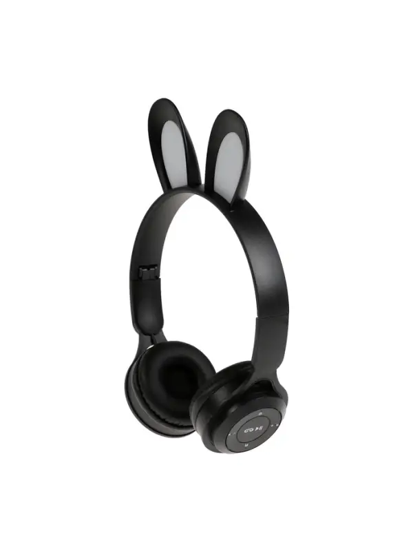 Наушники детские, беспроводные, накладные, с ушками зайца, Y08R, Bluetooth 5.1, с микрофоном, с подсветкой, 400 мАч, чёрные