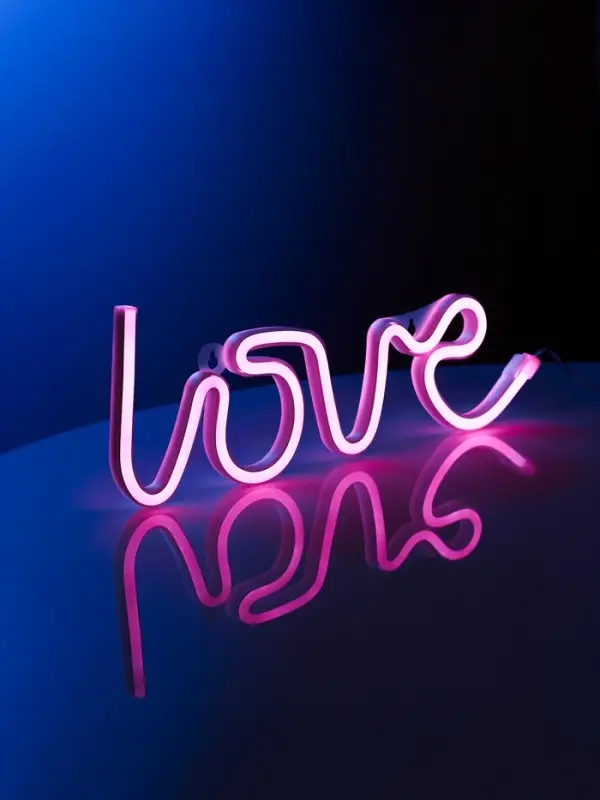 Неоновая вывеска "Любовь", 35x13см, AAx3+USB, РОЗОВЫЙ