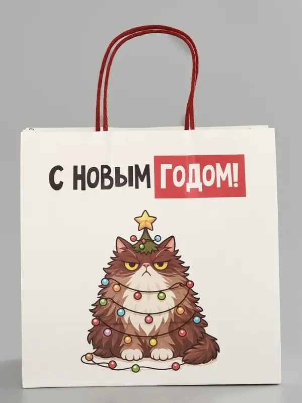 Пакет подарочный крафт &laquo;С Новым годом&raquo;, котик, 22&times;22&times;11 см