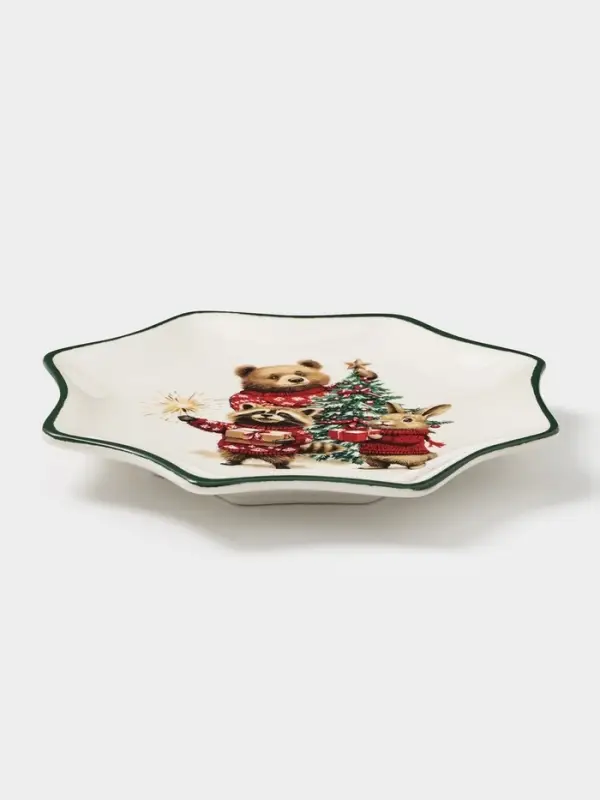 Тарелка сервировочная новогодняя Доляна «Сказки зимнего леса», 20×20×2.3 см, доломит, белая