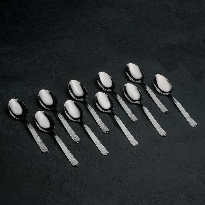 Ложка десертная &laquo;Цветы&raquo;, h=14,5 см, толщина 1,5 мм, цвет серебряный