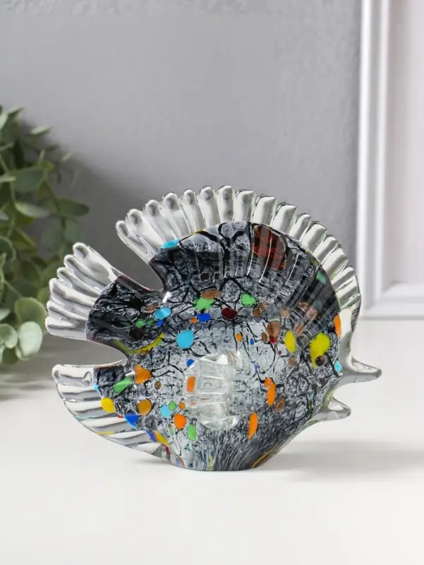 Сувенир стекло "Плоская пятнистая рыбка" под муранское стекло 6,5х16х13 см