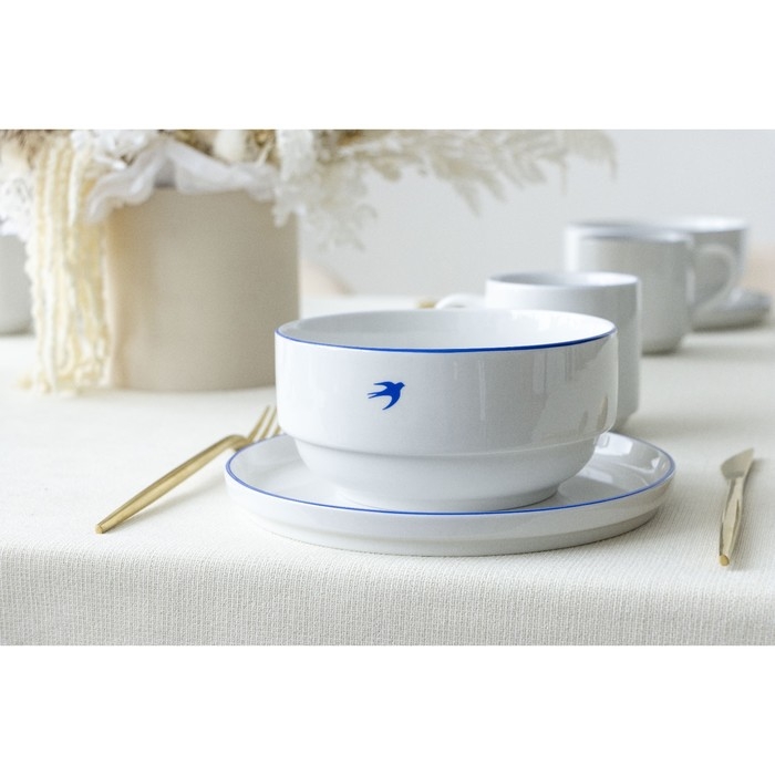 Тарелка плоская керамическая «Ласточка», 20 см, цвет белый Тарелка плоская керамическая «Ласточка», 20 см, цвет белый