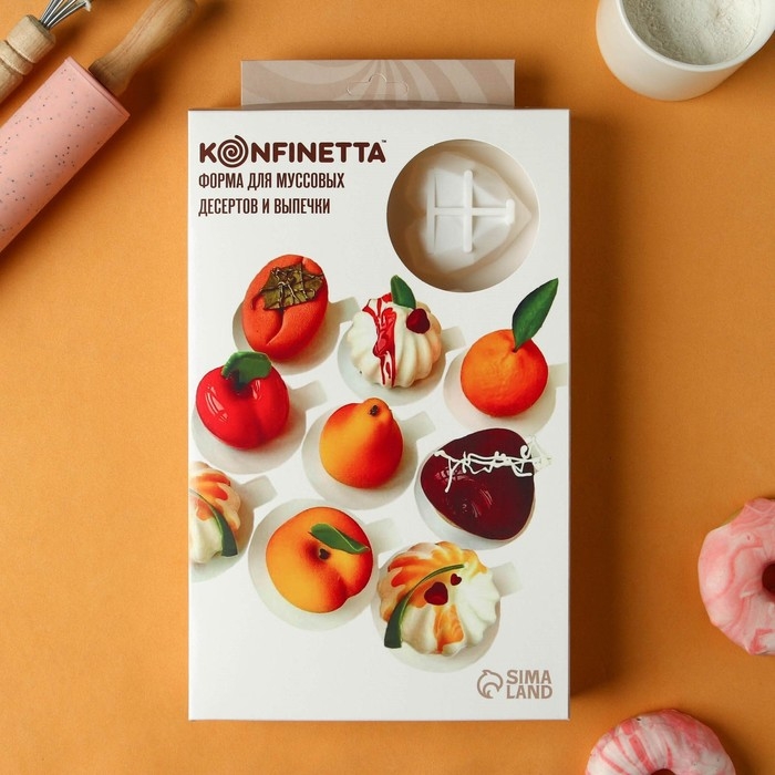 Форма для муссовых десертов и выпечки KONFINETTA «Сердце», силикон, 29×17×2 см, 8 ячеек, цвет белый Форма для муссовых десертов и выпечки KONFINETTA «Сердце», силикон, 29×17×2 см, 8 ячеек, цвет белый