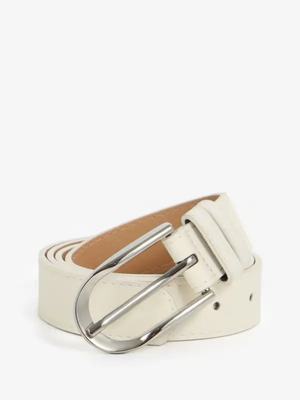 Ремень женский, 110&times;2.8 см, овальная пряжка металл, серебристая, белый