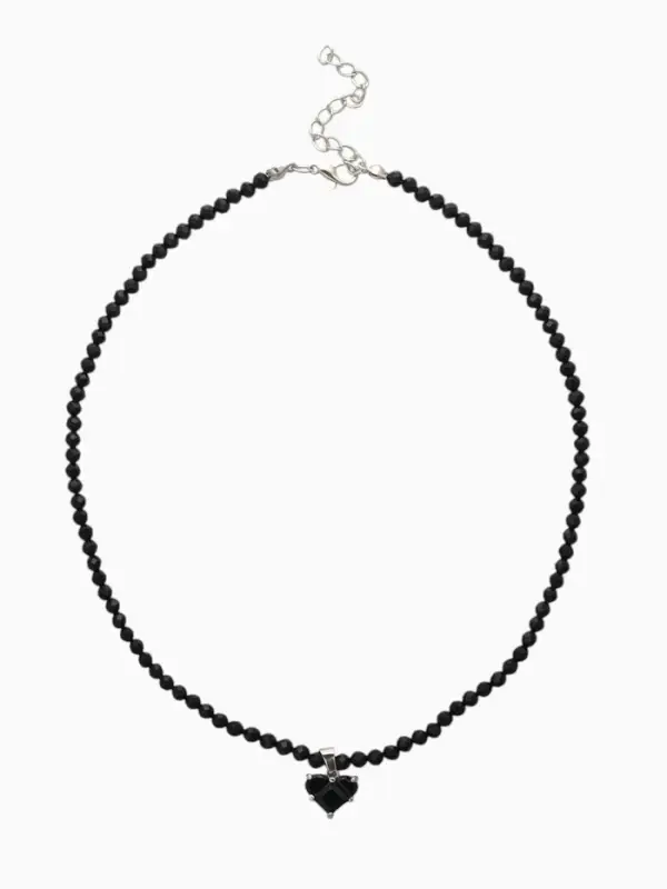 Чокер из бисера &laquo;Хрусталь&raquo;, сердце, чёрный в серебре, 36 см + 5 см доп, цепочка