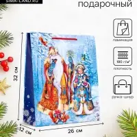Пакет подарочный новогодний ламинированный, &laquo;Дед Мороз и снегурочка&raquo;, 26&times;12&times;32 см