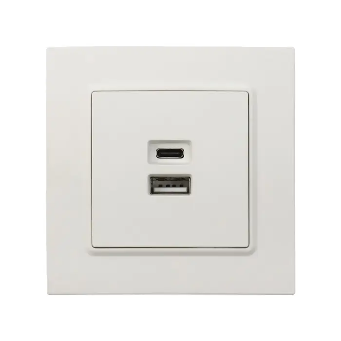 Розетка TOT Elegant, 5 В, 2.1 A, разъёмы USB-A + USB-C, скрытая, белая