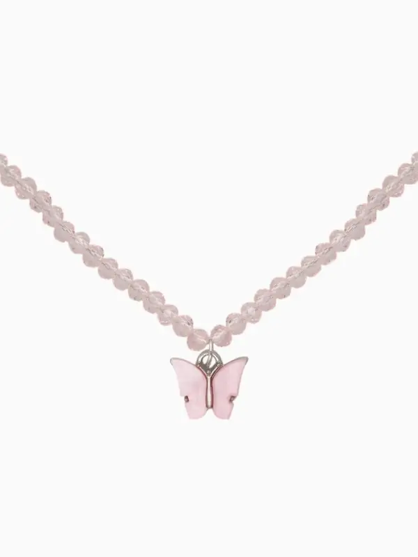 Чокер «Бабочка» хрусталь, розовый в серебре, 36 см + 5 см доп, цепочка