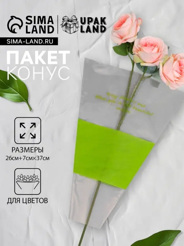 Пакет конус для цветов, с нетканым материалом, 26+7×37 см, салатовый Пакет конус для цветов, с нетканым материалом, 26+7×37 см, салатовый
