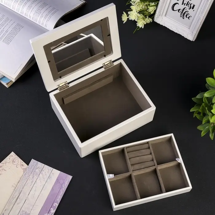 Шкатулка для украшений с фоторамкой 13&times;18 см &laquo;Стиль&raquo;, дерево, с ящиком, белая, 18.5&times;9&times;22.9 см