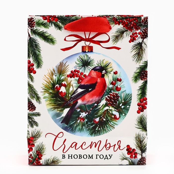 Пакет подарочный новогодний ламинированный «Счастья в Новом году», снегирь, S 12 х 15 х 5.5 см Пакет подарочный новогодний ламинированный «Счастья в Новом году», снегирь, S 12 х 15 х 5.5 см
