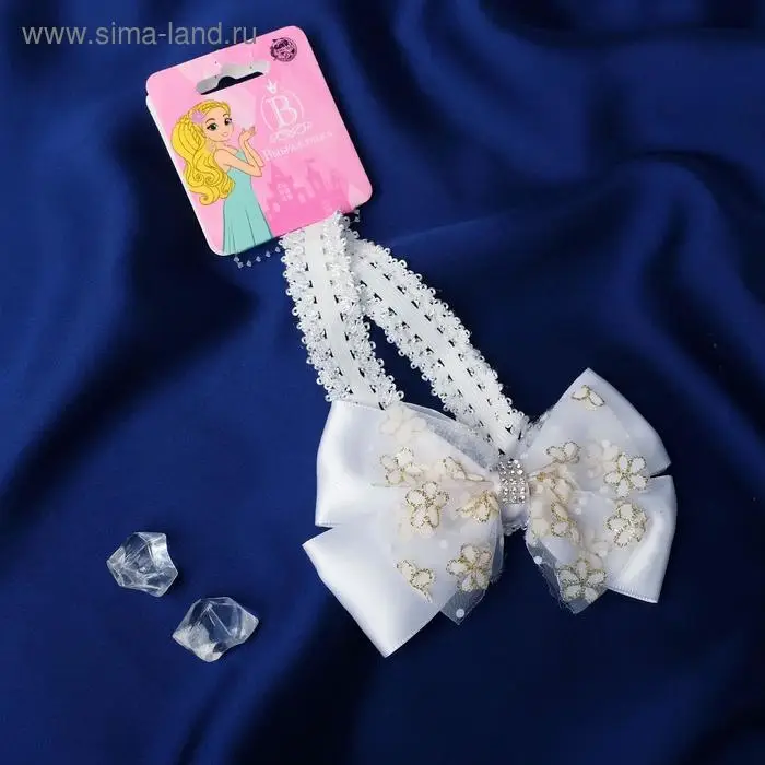 Повязка для волос Повязка для волос "Модница" двойной бант стразы, 2 см, белый