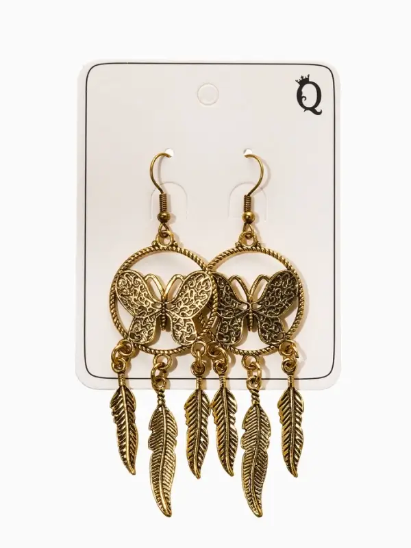 Серьги висячие &laquo;Бабочка. Ловец снов&raquo;, метал, цвет чернёное золото