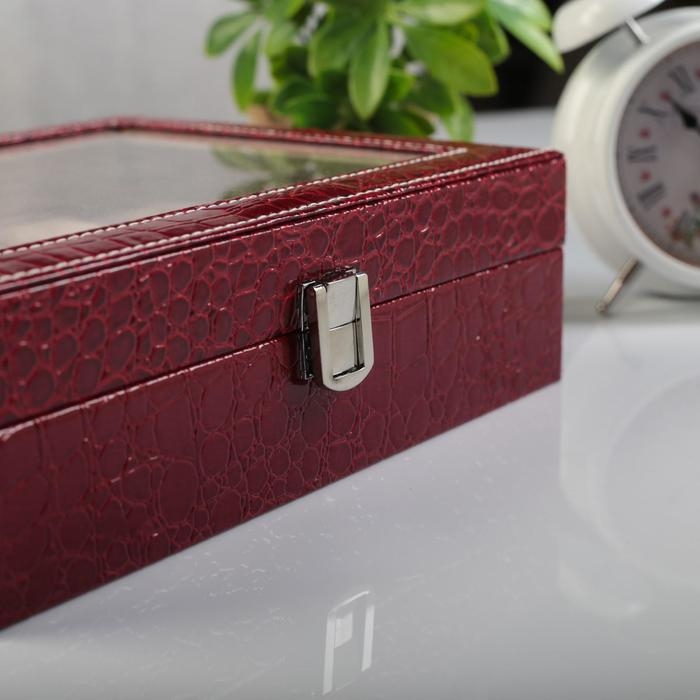 Шкатулка под часы 10 отделений  Шкатулка под часы 10 отделений "Рептилия" красная лак 25,7х11х7,5 см