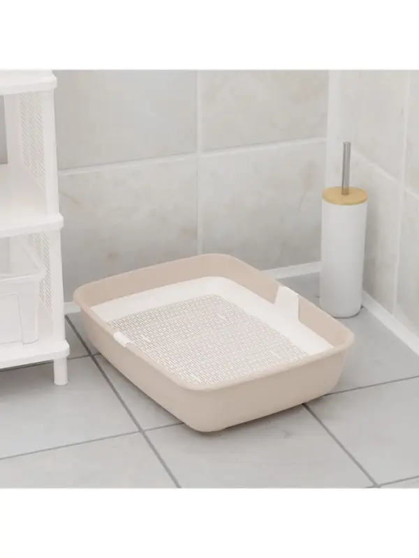 Лоток для кошек ALTA, 50&times;38&times;13.5 см, с сеткой, пластик, белый, бежевый