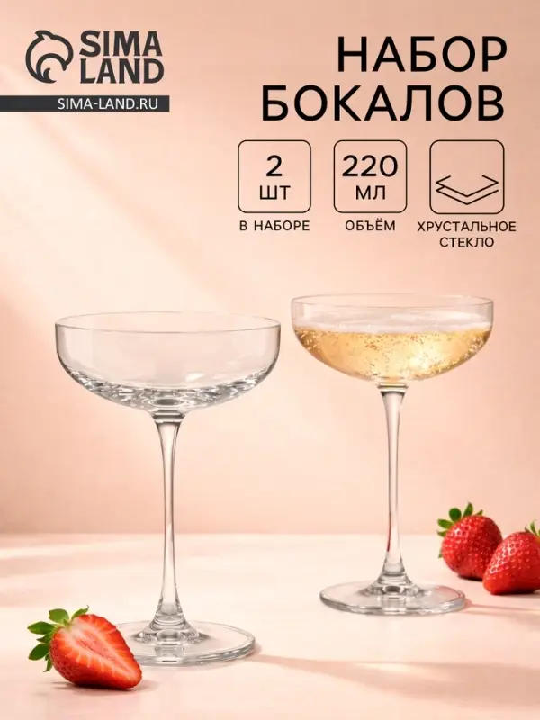 Набор бокалов Nude Savage, 220 мл, размер одного бокала 10.5&times;20 см, набор 2 шт., стекло, прозрачные