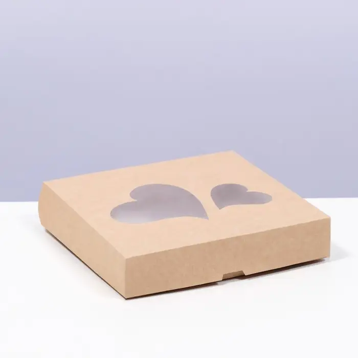 Коробка складная «Сердца», крафт, 20×20×4 см