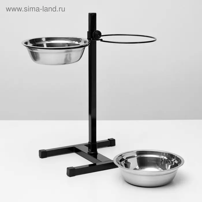 Подставка с мисками, 2&times;1.5 л, высота 50 см, разборная, чёрная