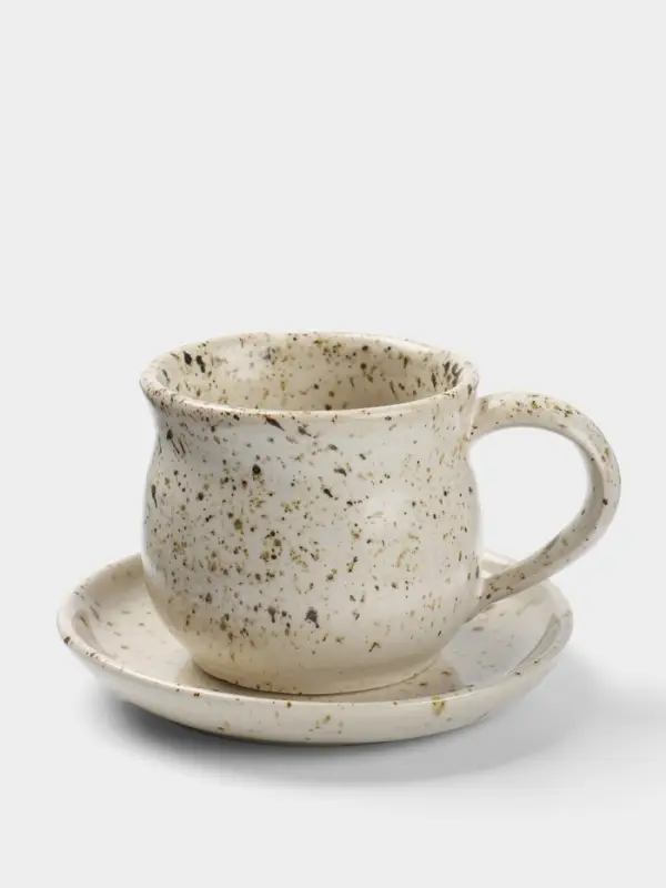 Чашка с блюдцем &laquo;Камень 1&raquo;, 13&times;13&times;9 см, керамика, бежевая в крошку